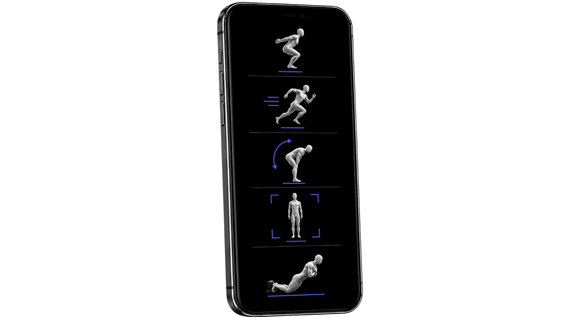 Celular ADVISER con las cinco evaluaciones deportivas: salto, velocidad, movilidad, perfil corporal y fuerza